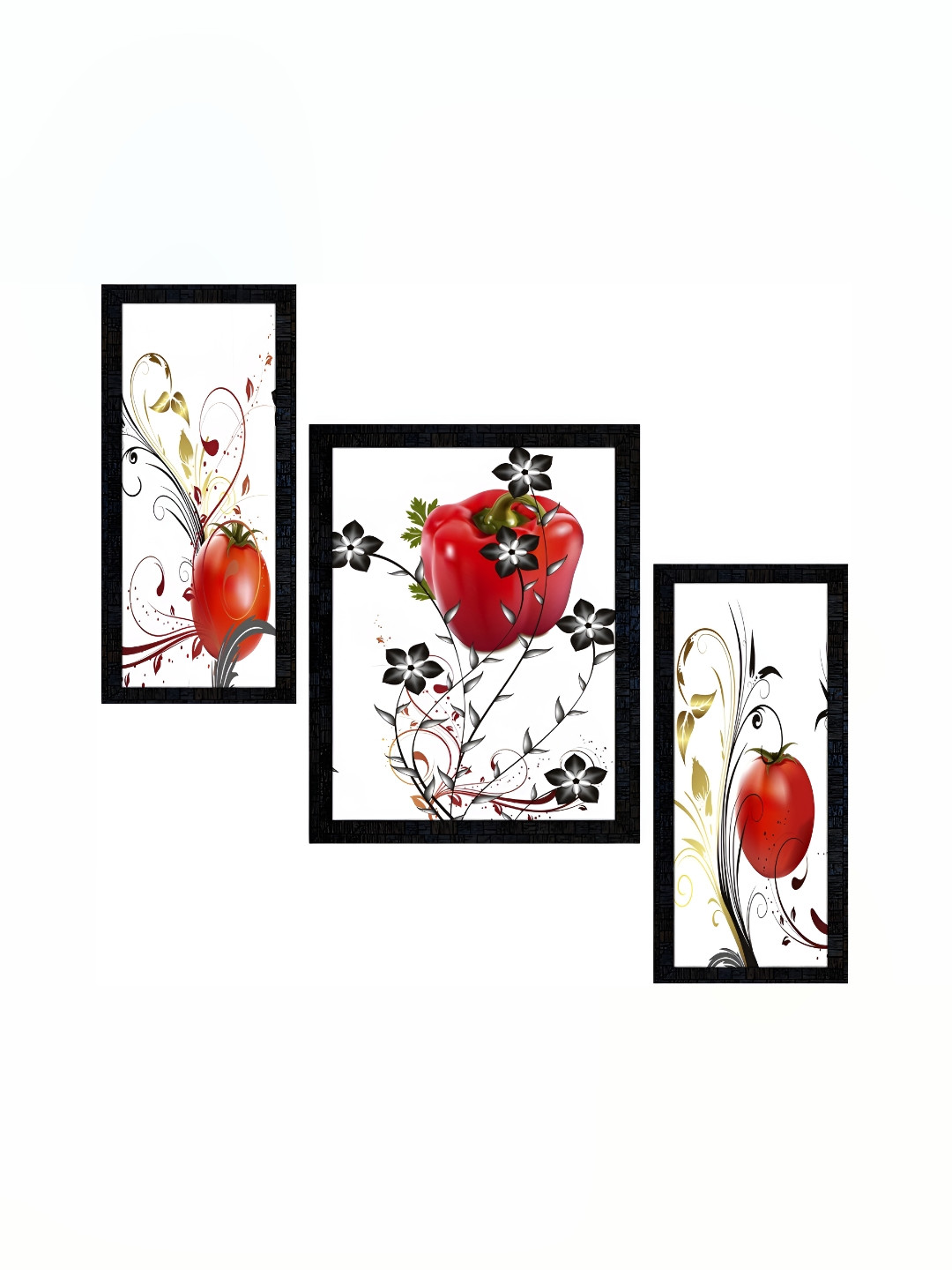 PnF Charcoal & White 3 Pieces Wooden Floral and Botanical Painting Wall Art