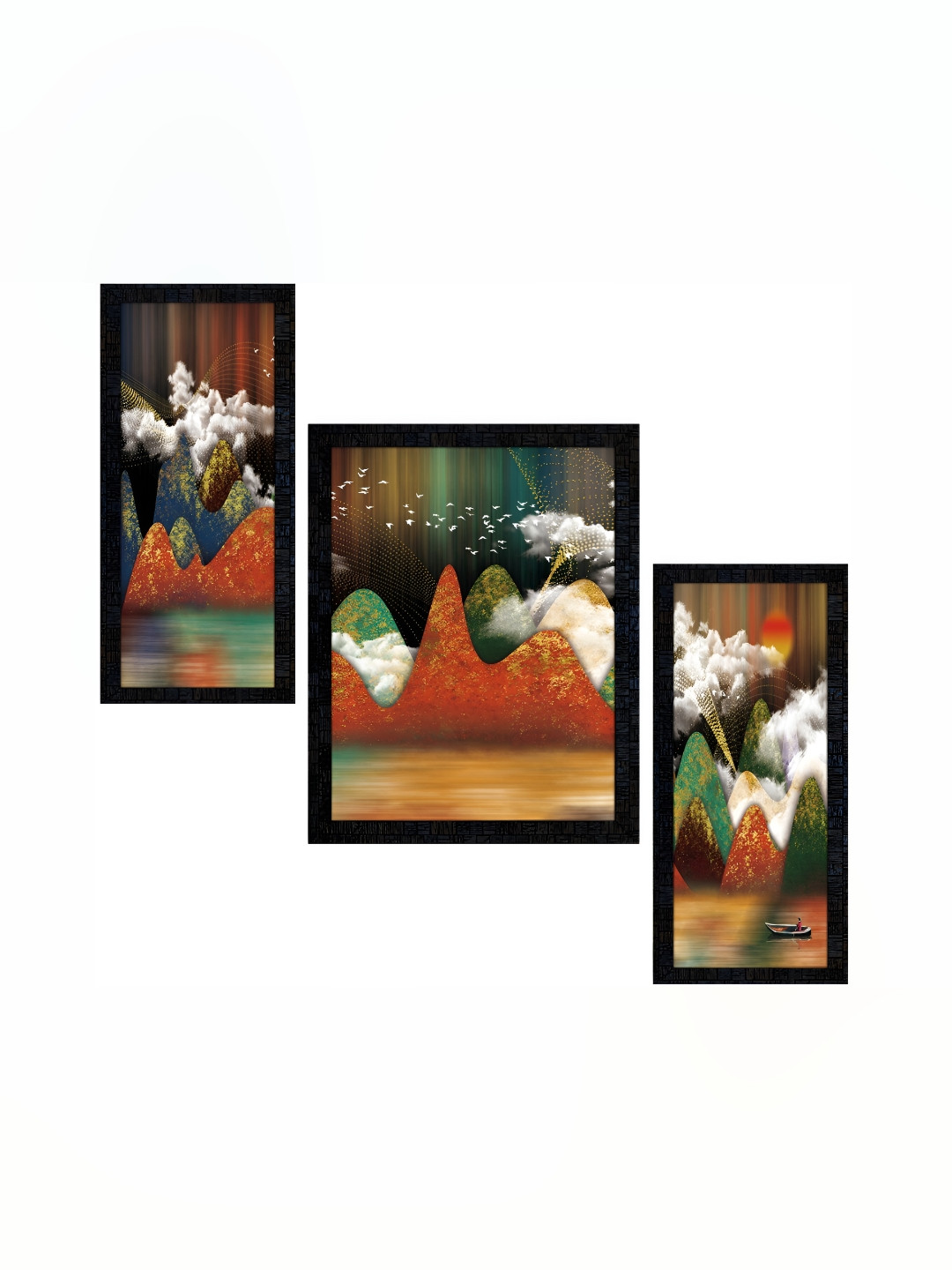 PnF Charcoal & White 3 Pieces Wooden Floral and Botanical Wall Art