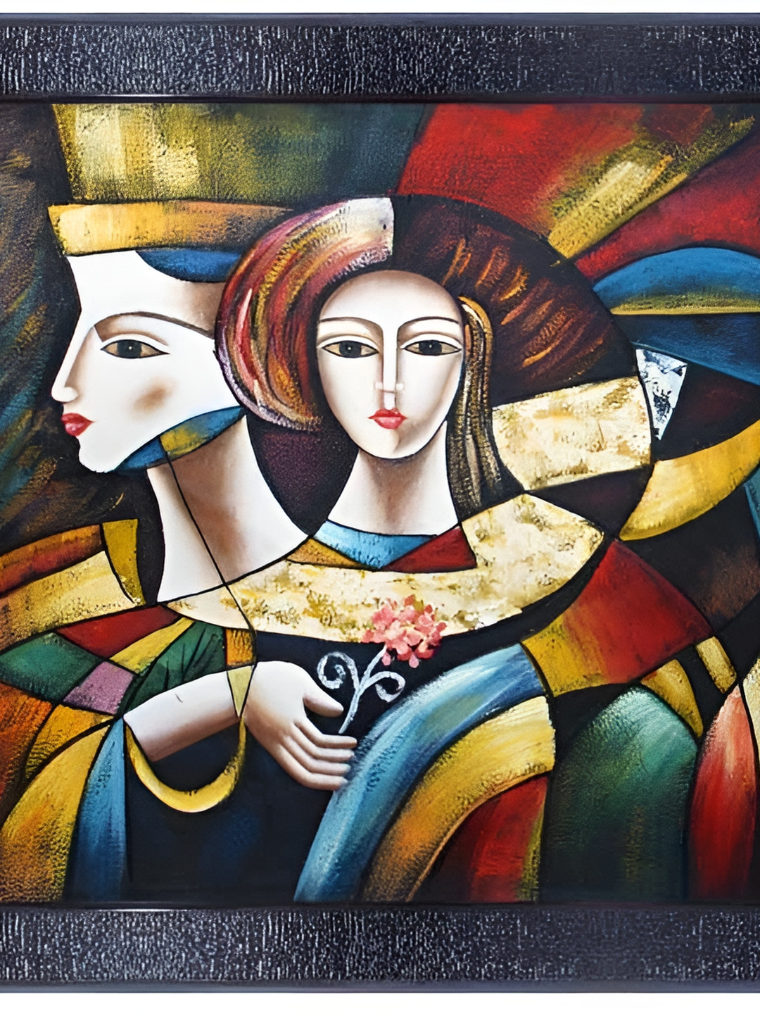 PnF Black & Blue Religious Glass Painting Wall Art