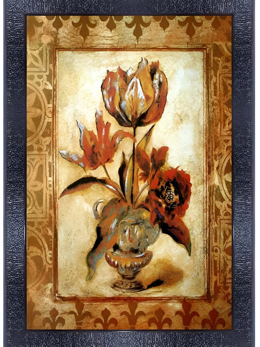 PnF Black & Brown Floral and Botanical Glass Painting Wall Art