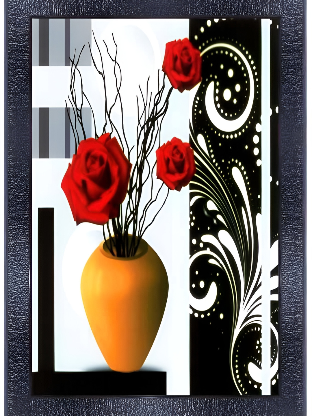 PnF Black & White Floral and Botanical Glass Painting Wall Art