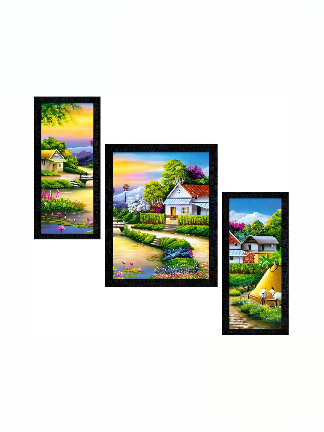 PnF Charcoal & Green 3 Piece Paper Floral and Botanical Painting Wall Art