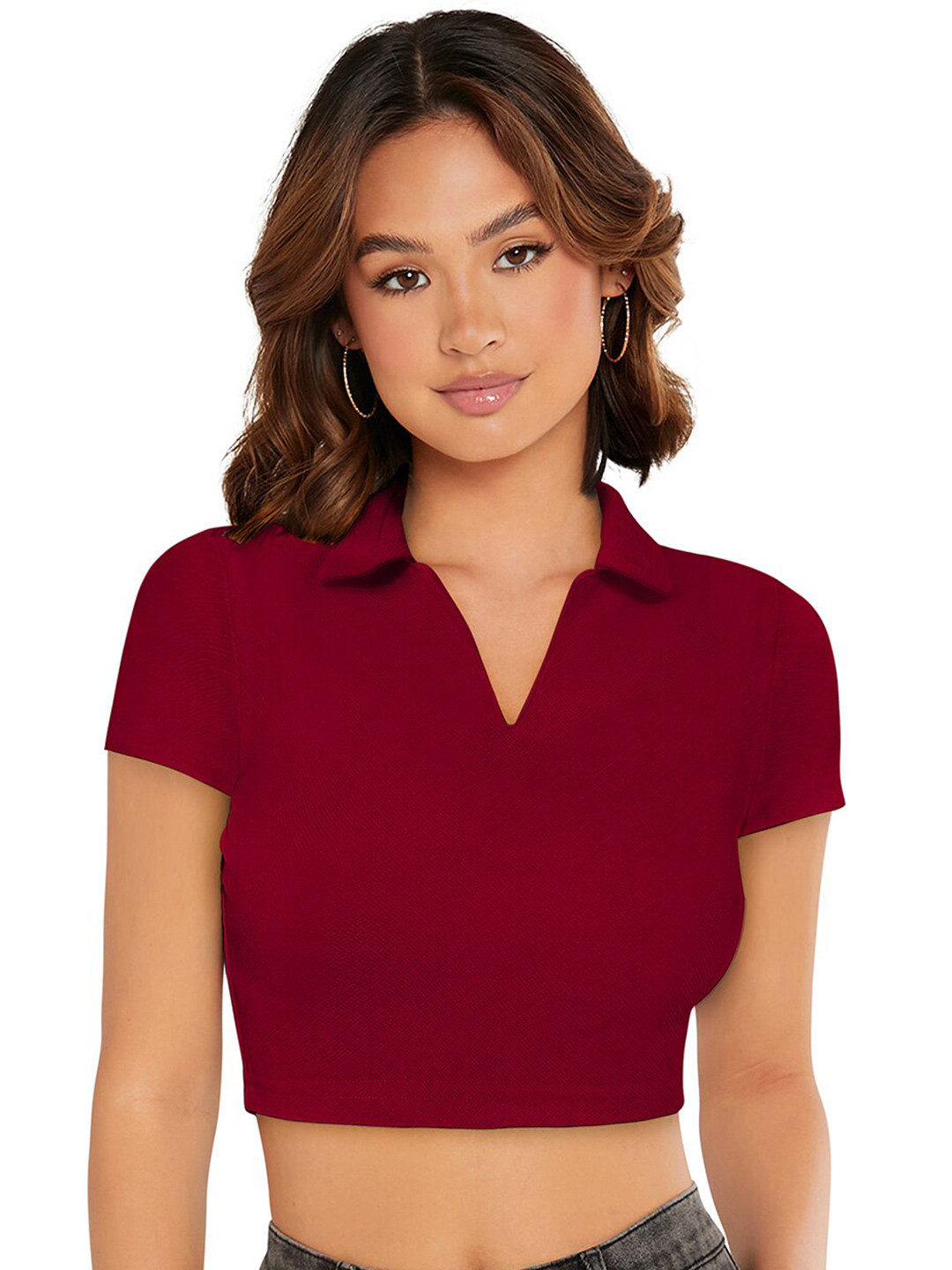 Sanwariya Silk Shirt Collar Crop Top