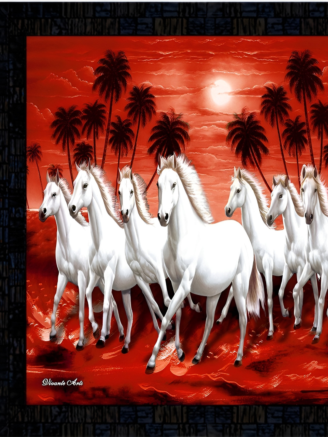 PnF White & Red Running Horses Wooden Painting Wall Art