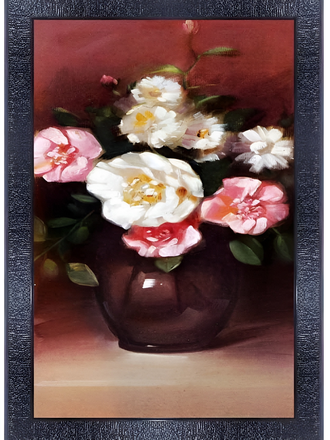 PnF Maroon & White Floral and Botanical Glass Painting Wall Art