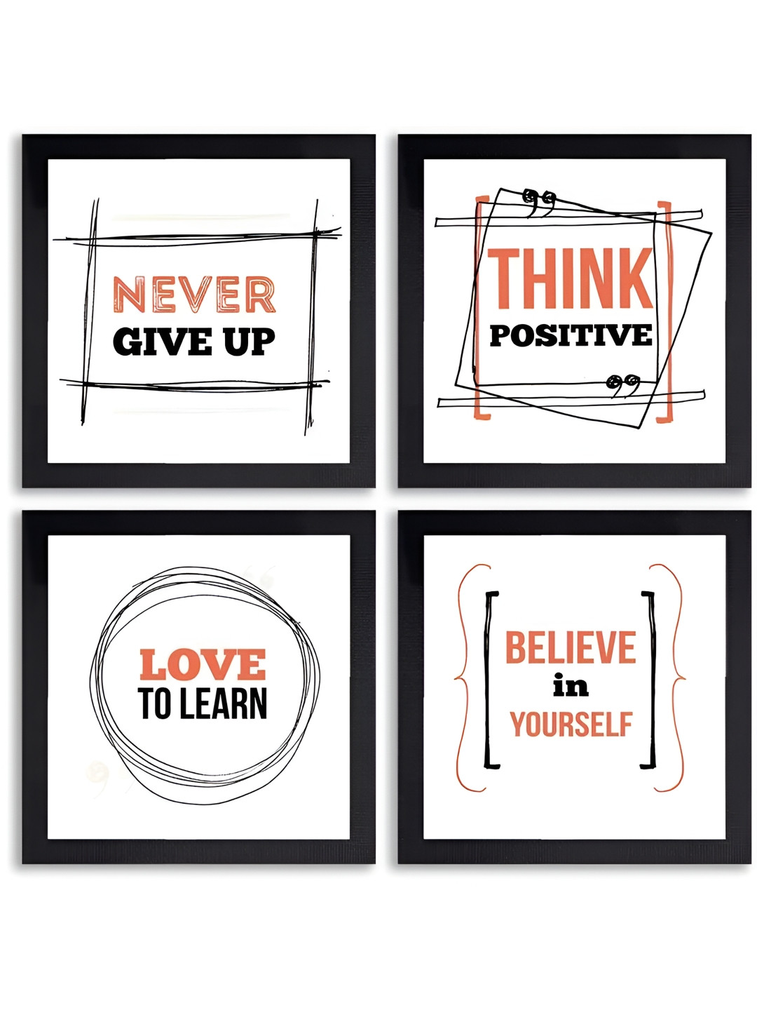 PnF Quotes Black Wood 4 Pcs Wall Living Room Square Paintings Wall Art -14 x 35.56In