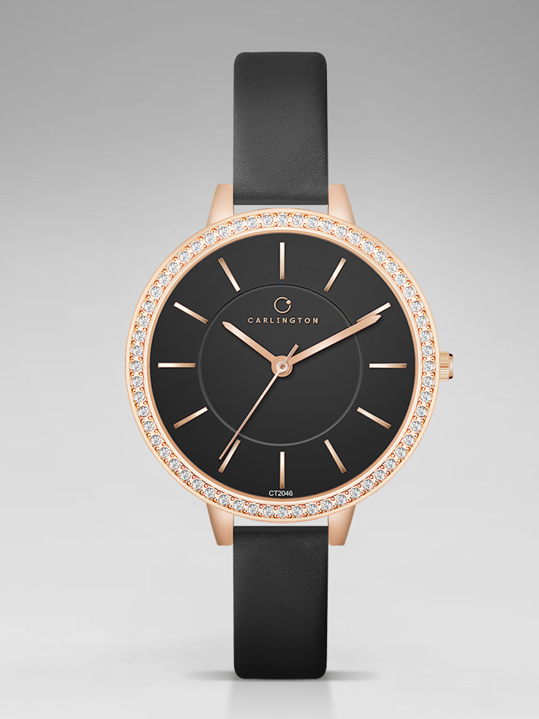 CARLINGTON Women Embellished Stainless Steel Analogue Chronograph Watch Iconic 2046 Black