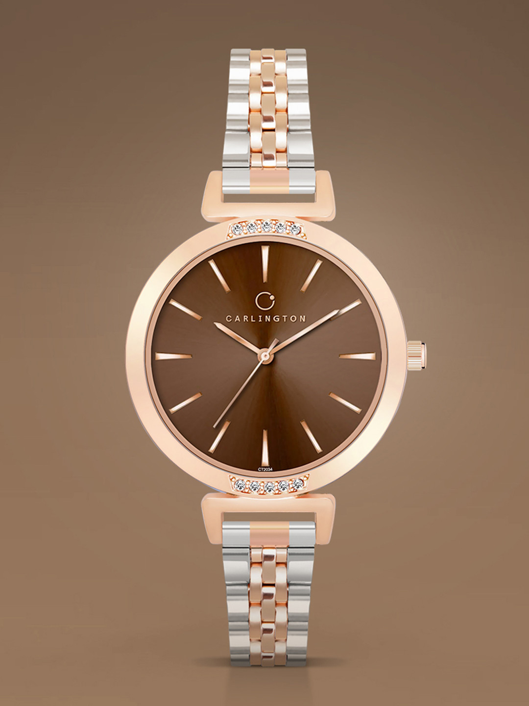 CARLINGTON Women Bracelet Style Straps Analogue Chronograph Watch Iconic 2034 Two