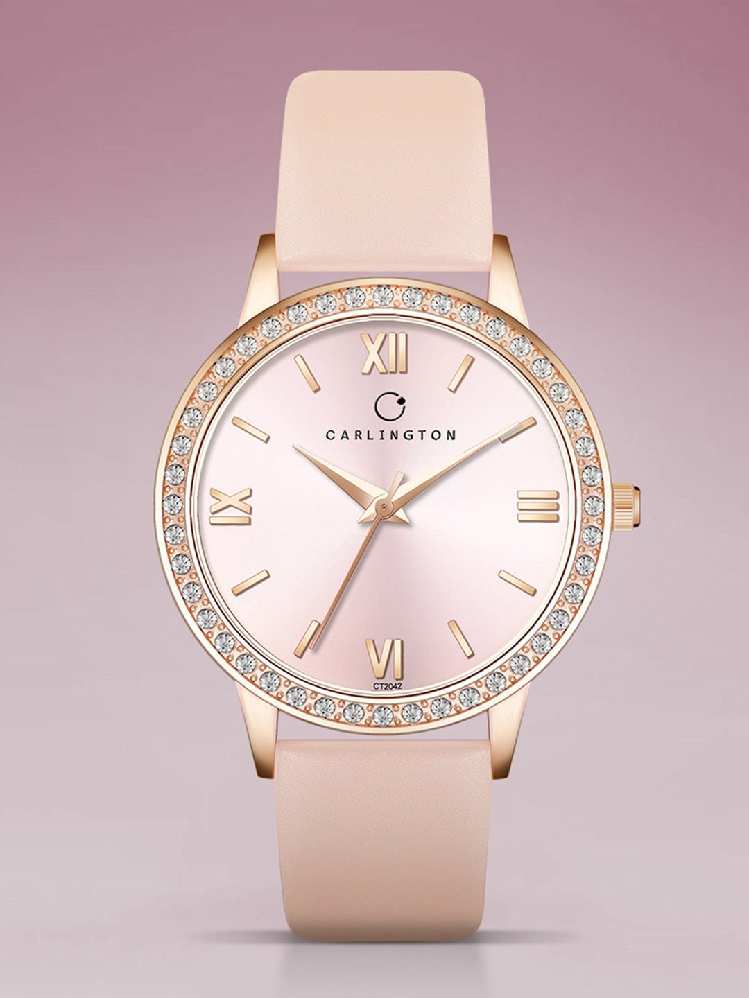 CARLINGTON Women Embellished Dial Analogue Watch Iconic 2042 Pink