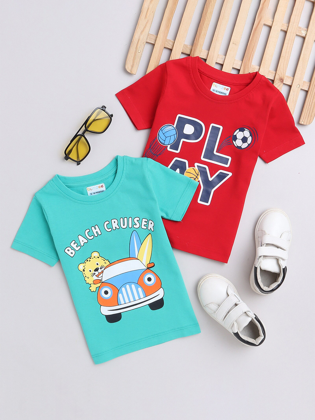 BUMZEE Boys Pack Of 2 Cotton T-shirts