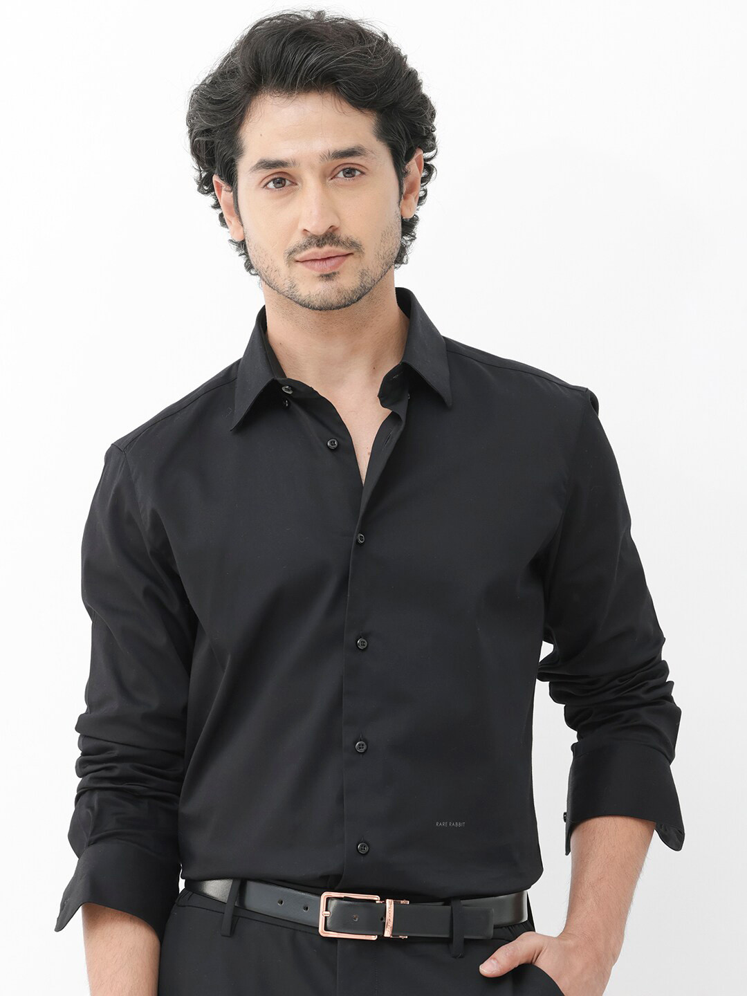 RARE RABBIT Men Como-4 Regular Fit Spread Collar Cotton Shirt