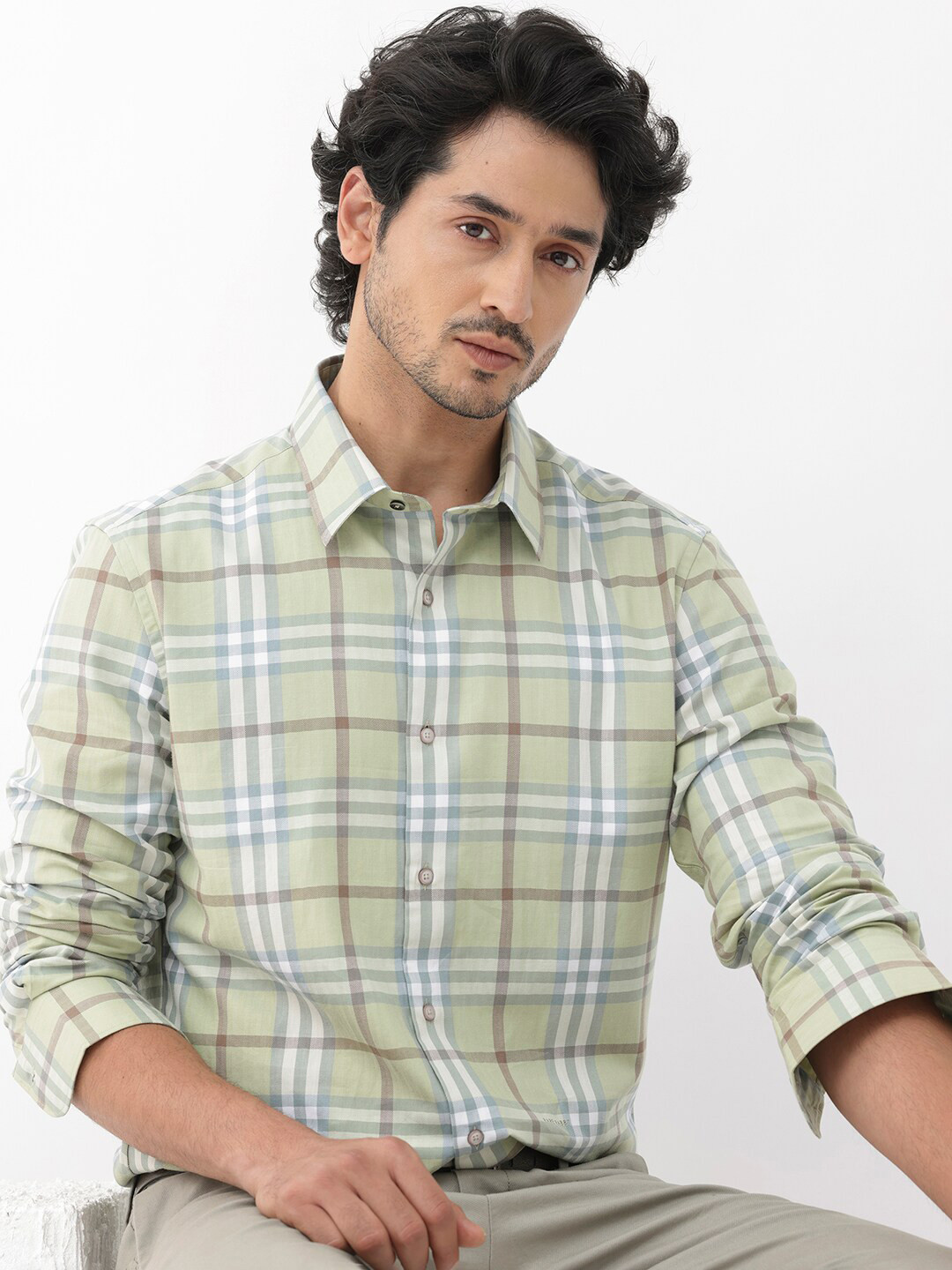 RARE RABBIT Men Brody Regular Fit Tartan Checked Cotton Shirt