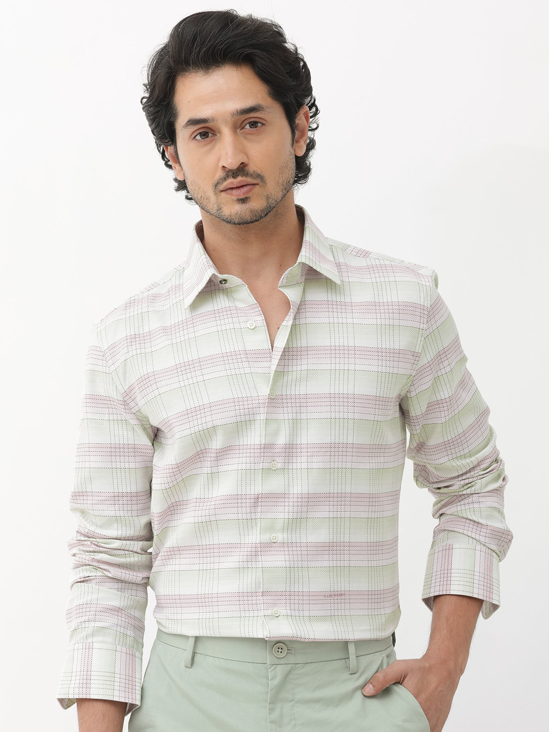 RARE RABBIT Men Caldon Regular Fit Tartan Checked Cotton Shirt