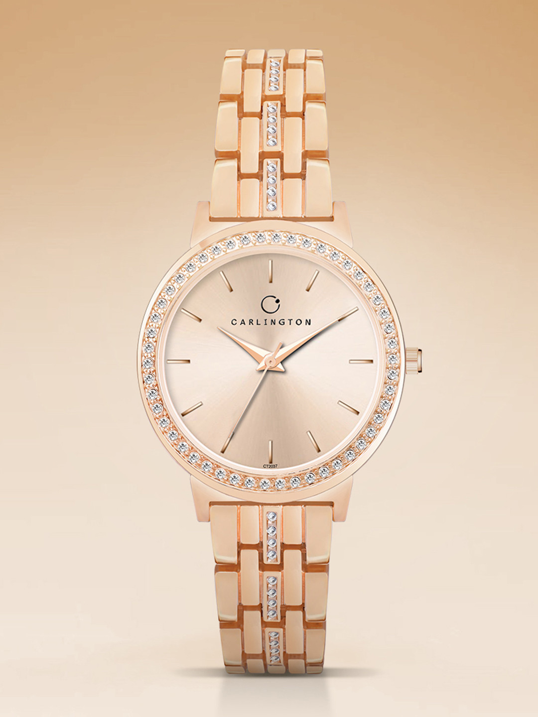 CARLINGTON Women Embellished Stainless Steel Analogue Watch Iconic 2037 RoseGold