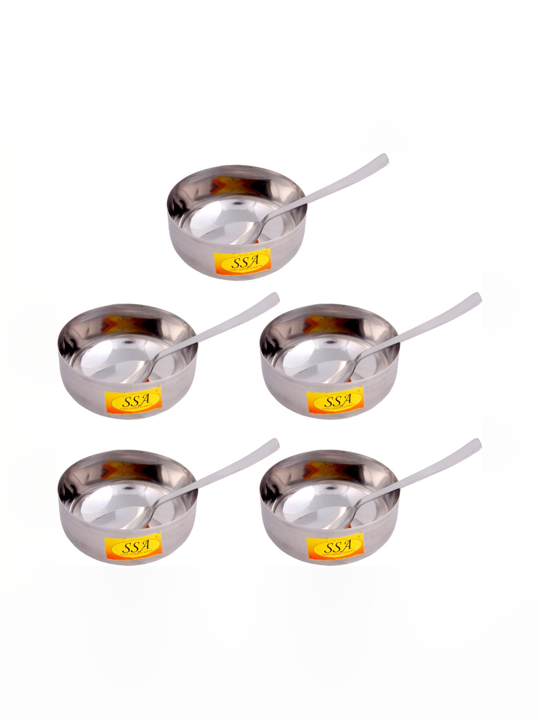 Shivshakti Arts Silver-Toned 10 Pieces Glossy Bowls With Spoons 300 ml