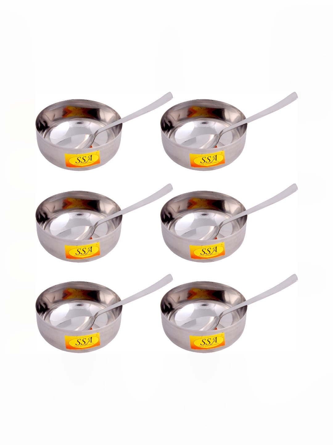 Shivshakti Arts Silver-Toned 12 Pieces Bowls With Spoons 300 ml