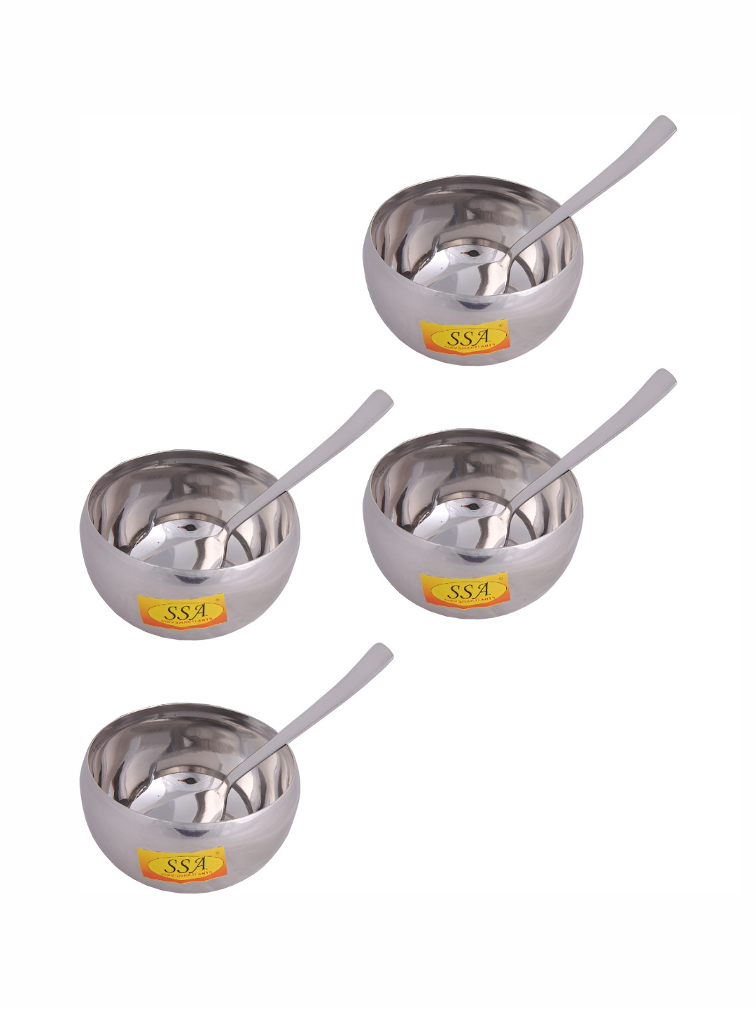 Shivshakti Arts Silver-Toned 8 Pieces Copper Bowls With Spoons 300 ml