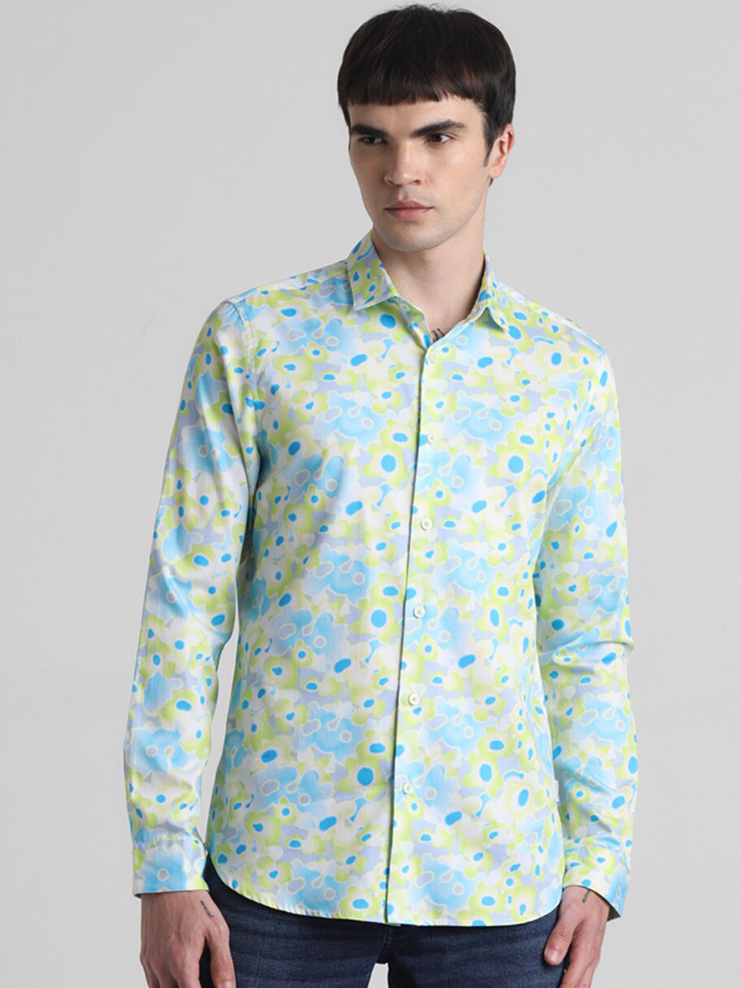 Jack & Jones Floral Printed Long Sleeves Pure Cotton Casual Shirt