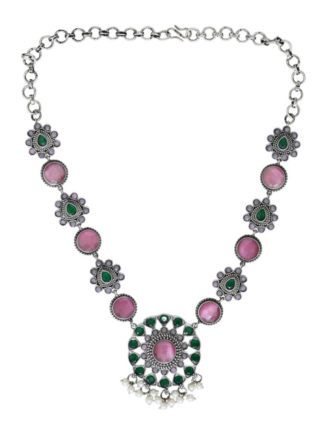 Anvik Silver-Plated American Diamond Studded Jewellery Set