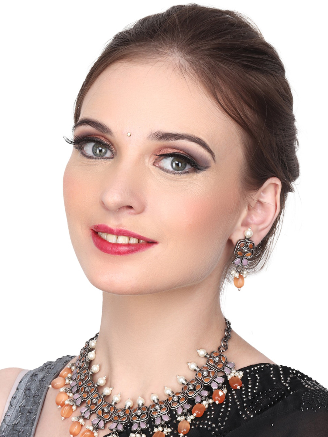 Anvik Silver-Plated American Diamond Studded Jewellery Set