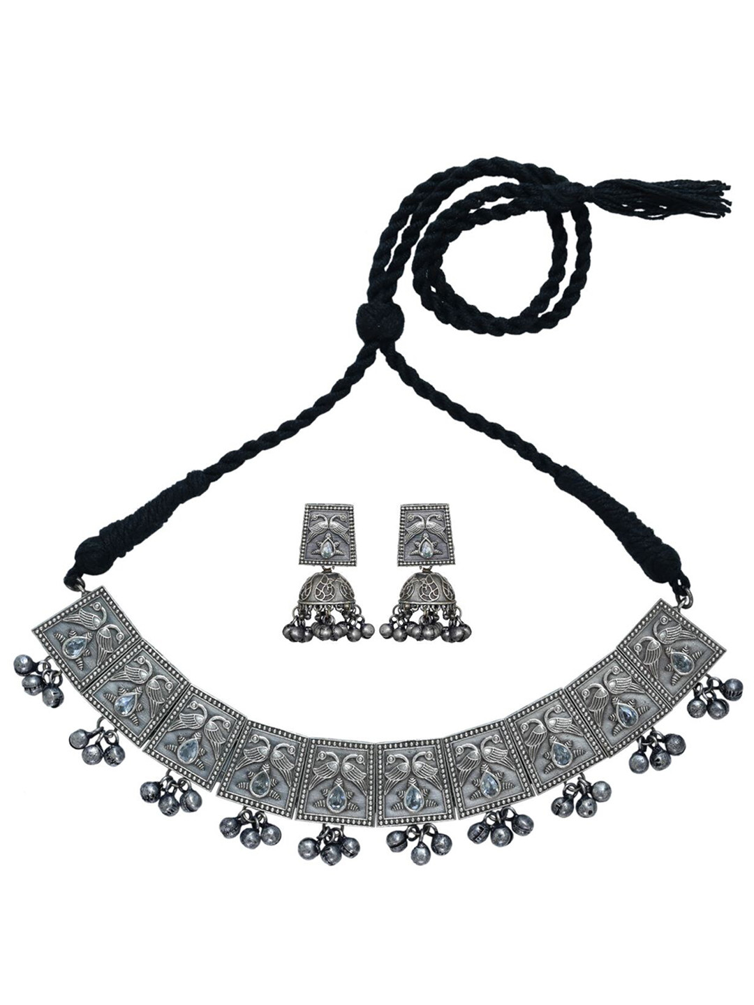 Anvik Silver-Plated Beaded OxIdised Jewellery Set