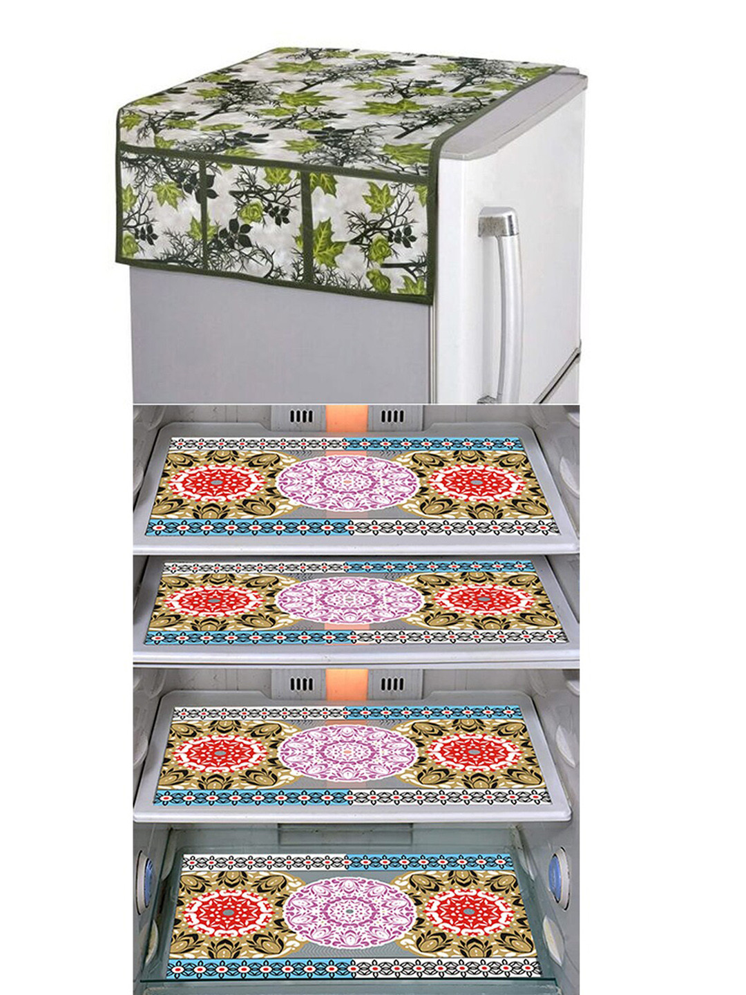 Dakshya Industries Green & Pink 5Pcs Printed Appliance covers
