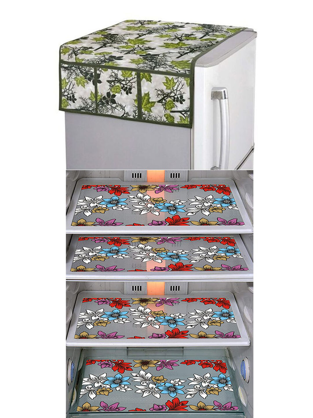 Dakshya Industries FC Blue & Green 5 Pieces Printed Fridge Cover & Mats