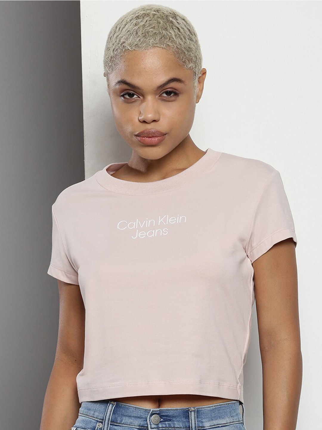 Calvin Klein Typography Printed Crop T-shirt