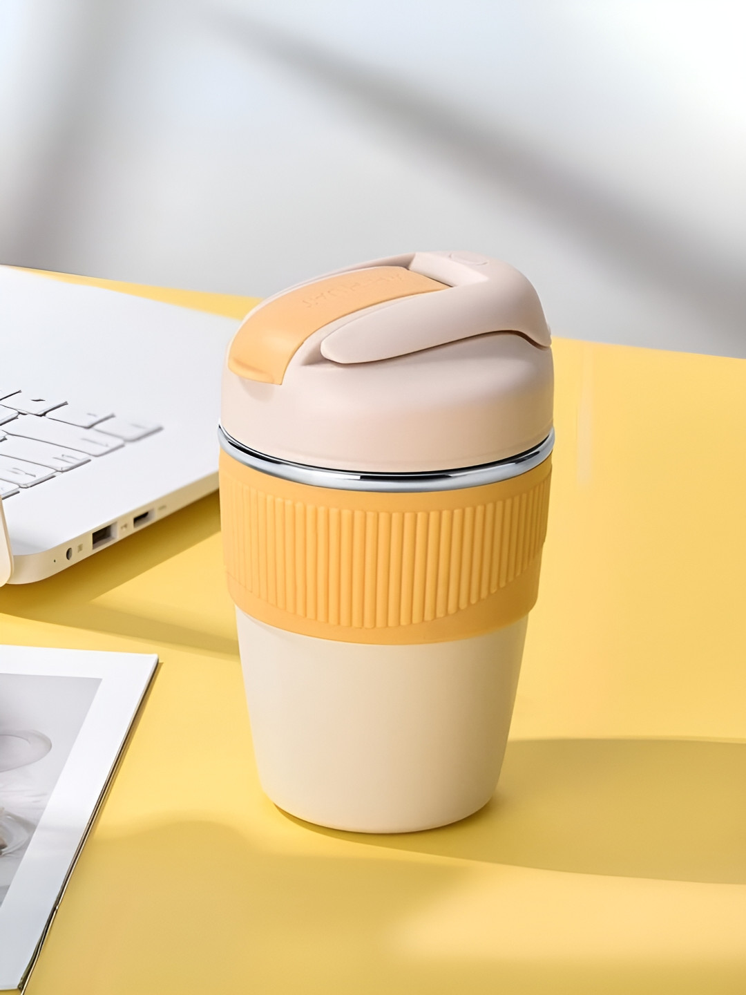 UniKart Best Sister Ever Yellow Textured Stainless Steel Dishwasher Safe Mug-350ml