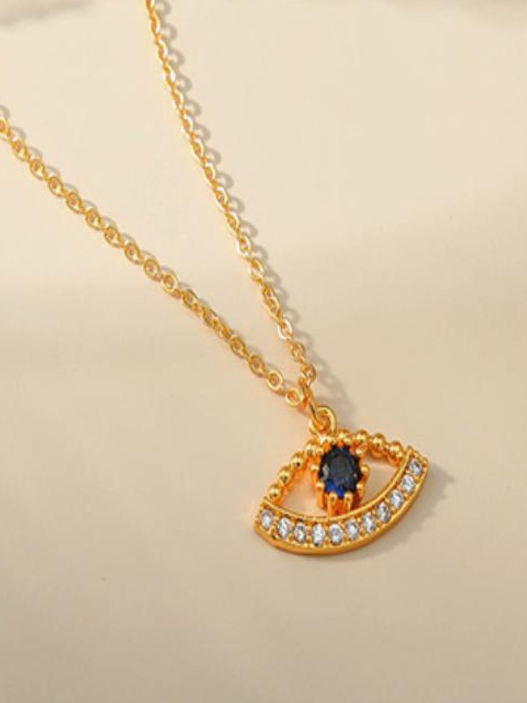 AQUASTREET 18K Gold Plated Waterproof Anti Tarnish Evil Eye with Stones Pendant Necklace