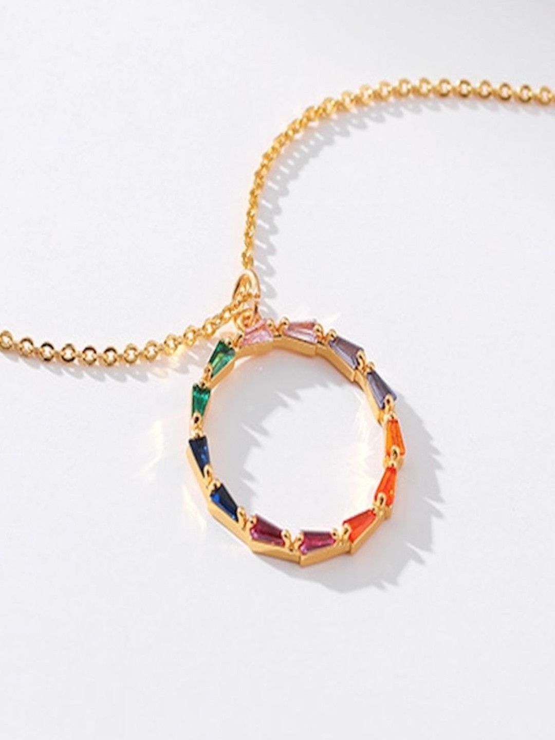 AQUASTREET 18K Gold Plated Waterproof Antitarnish Multicolor Zircon Round Pendant Necklace