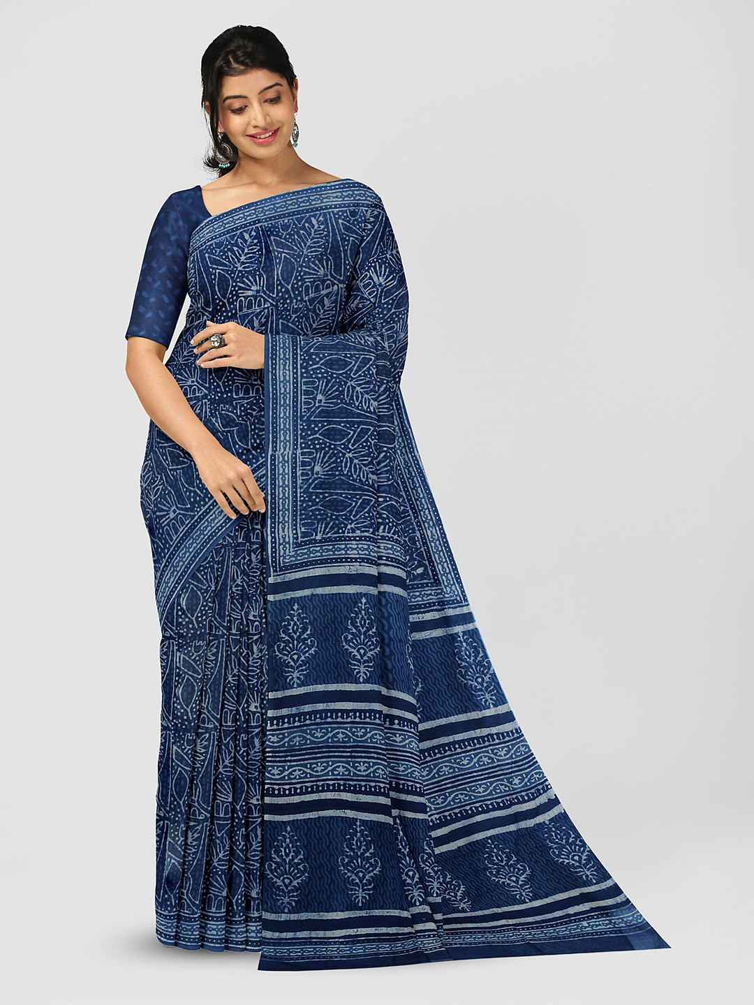 Weaves of Tradition Floral Printed Pure Cotton Bagru Saree
