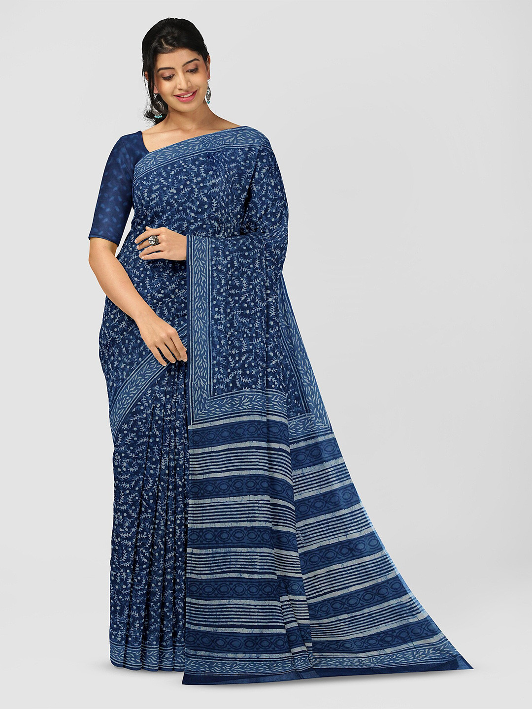 Weaves of Tradition Floral Printed Pure Cotton Bagru Saree