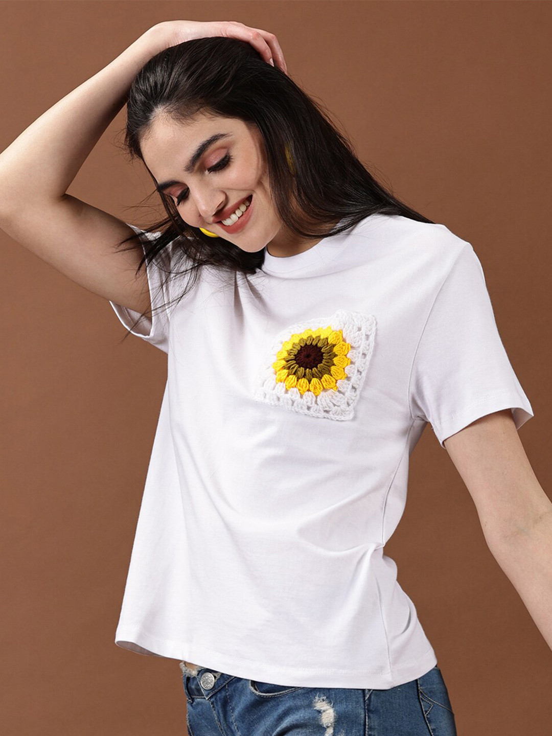 KAPASRITI Crochet Pocket Pure Cotton Tshirt