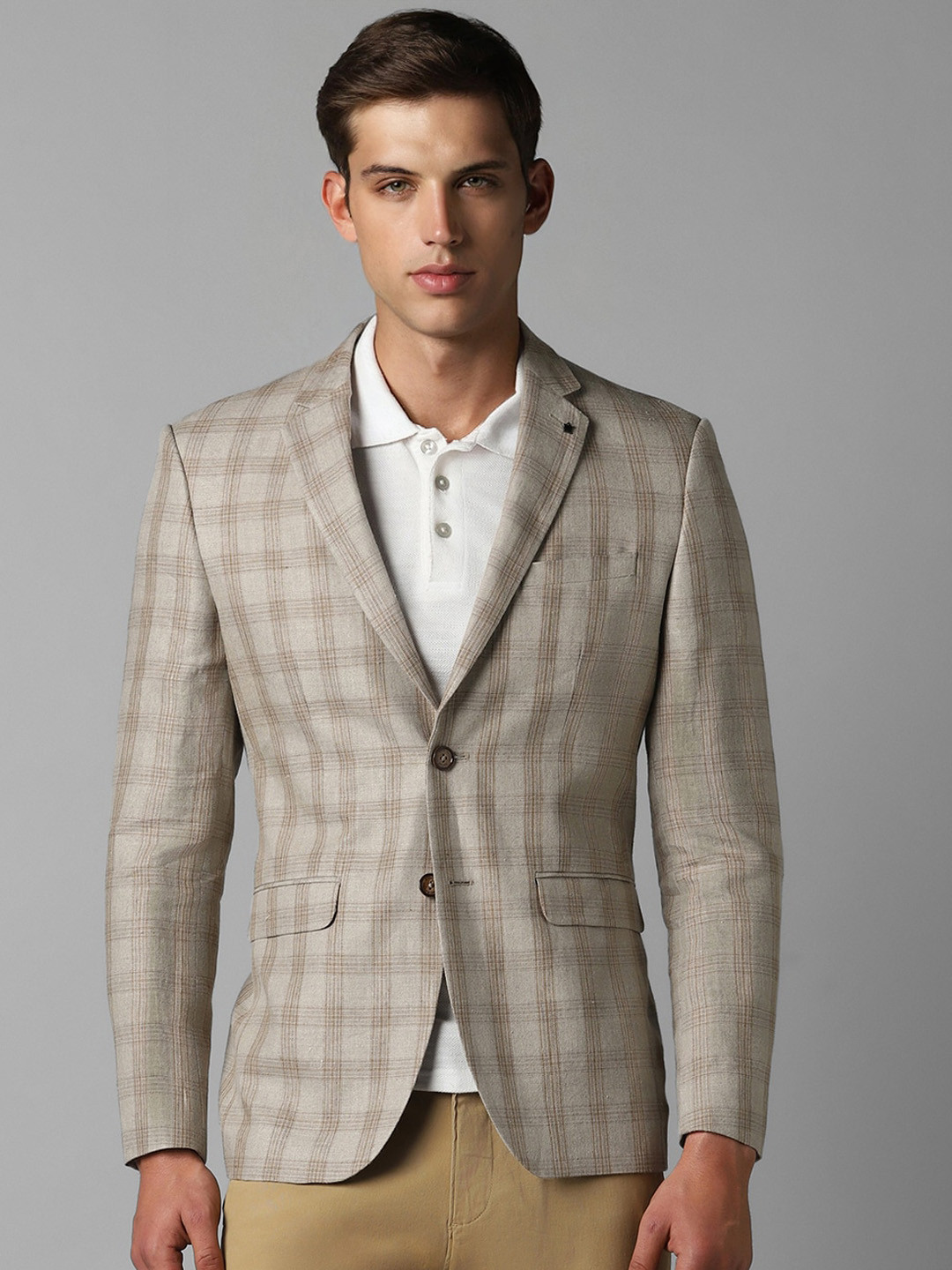 Louis Philippe Checked Slim-Fit Single Breasted Linen Blazers