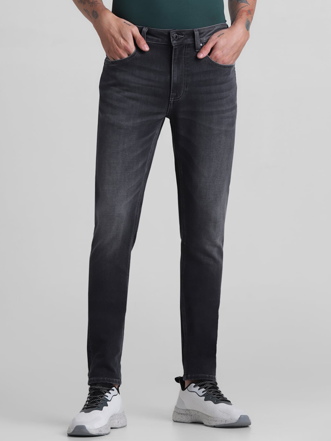 Jack & Jones Men Skinny Fit Low-Rise Heavy Fade Stretchable Jeans