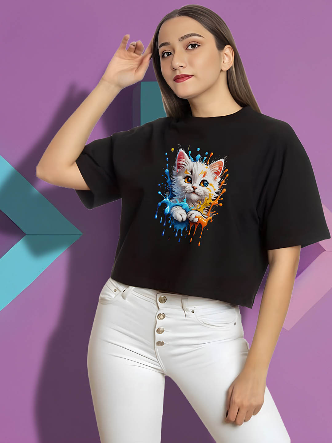 Elibolz Graphic Printed Round Neck Short Sleeves neck Cotton Oversized T-shirt