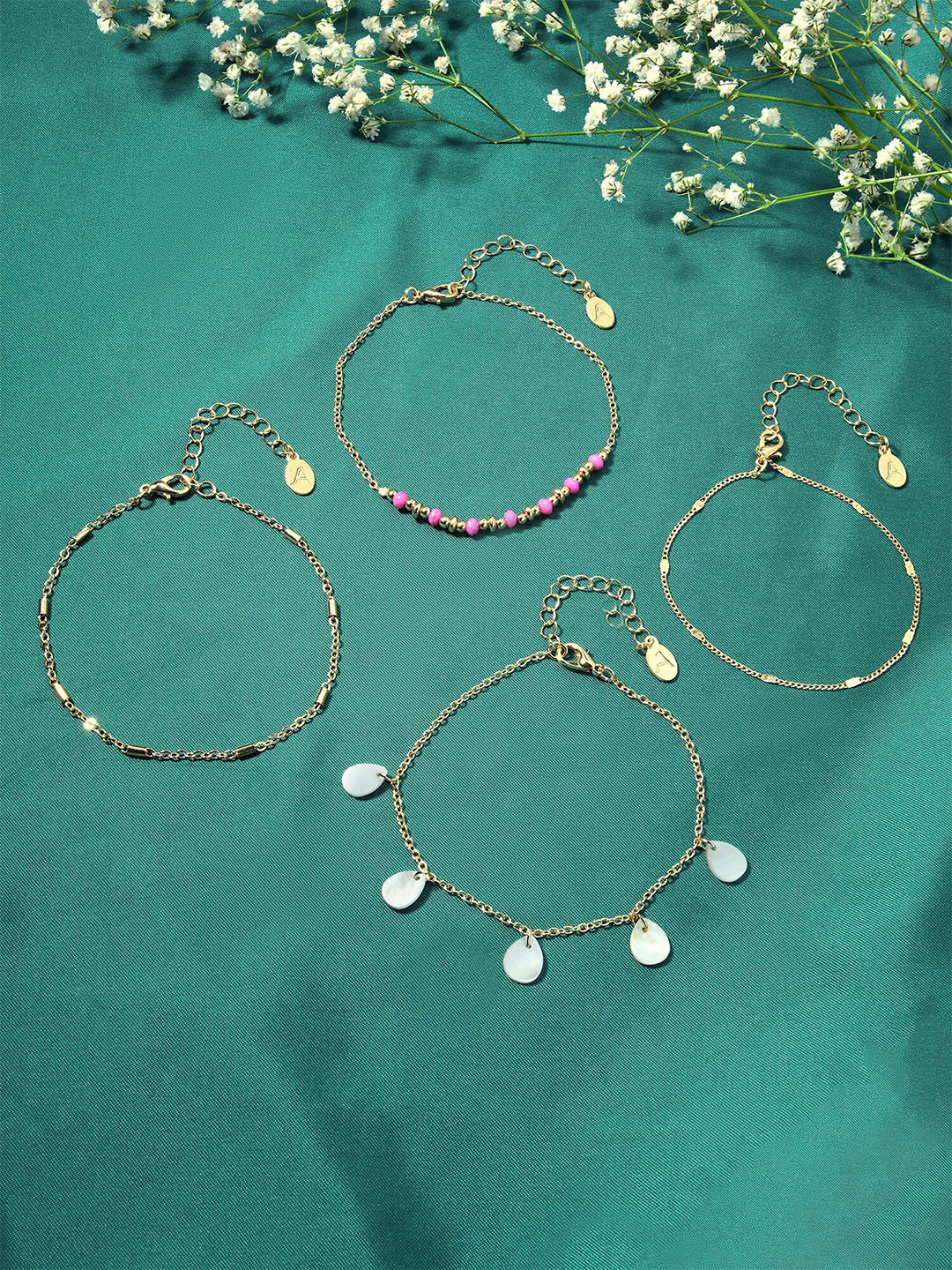 Accessorize London Women Set Of 4 Teardrop Anklets