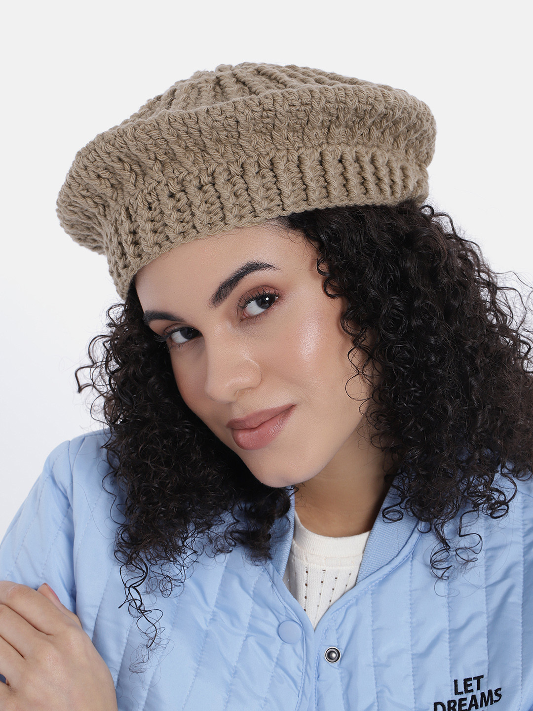 Magic Needles Women Self Design Beret Cap