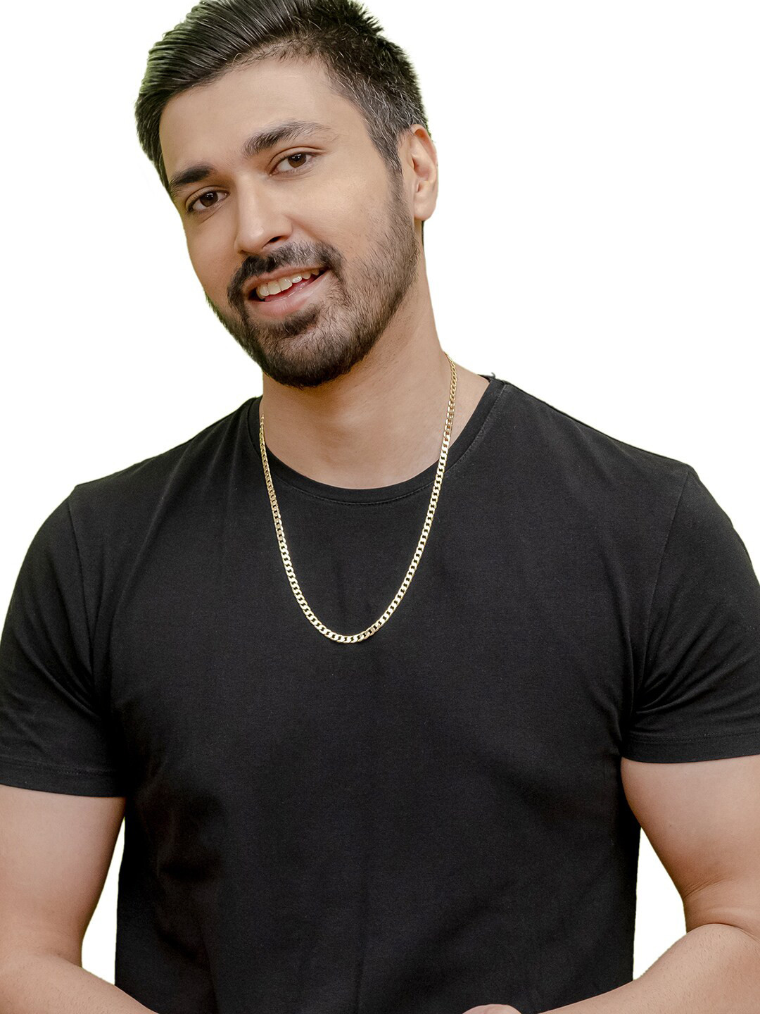 bodha Men Brass Gold-Plated Textured Link Chain