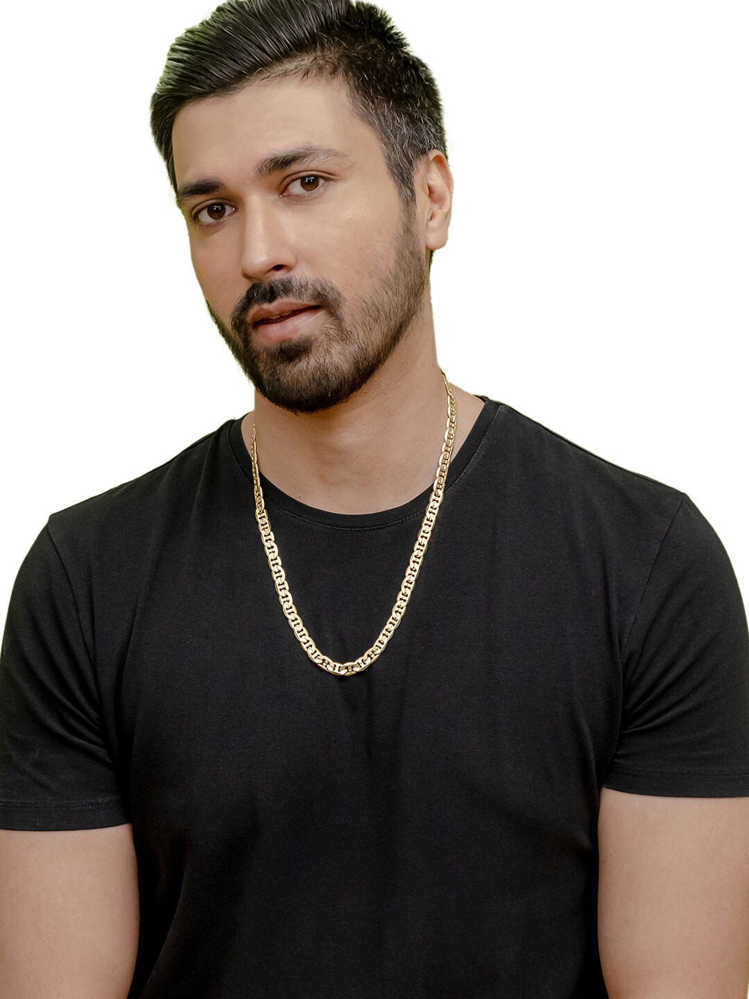 bodha Men Brass Gold-Plated Textured Link Chain