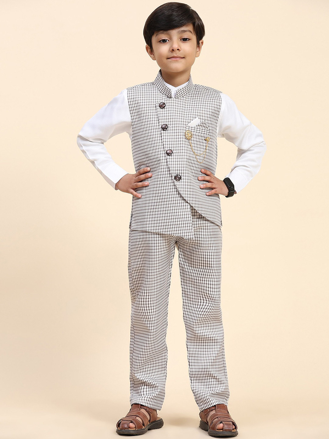 Pro-Ethic STYLE DEVELOPER Boys Cotton Checked Single-Breasted Three-Piece Suit