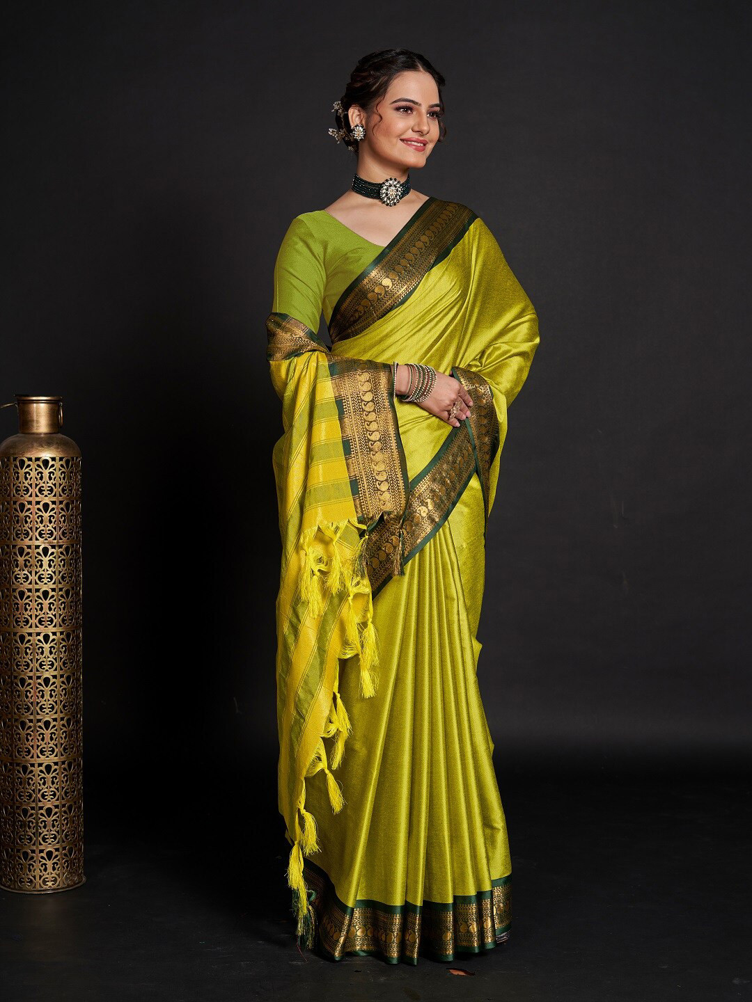 Mitera Weaving Designer Zari Saree with Tassels