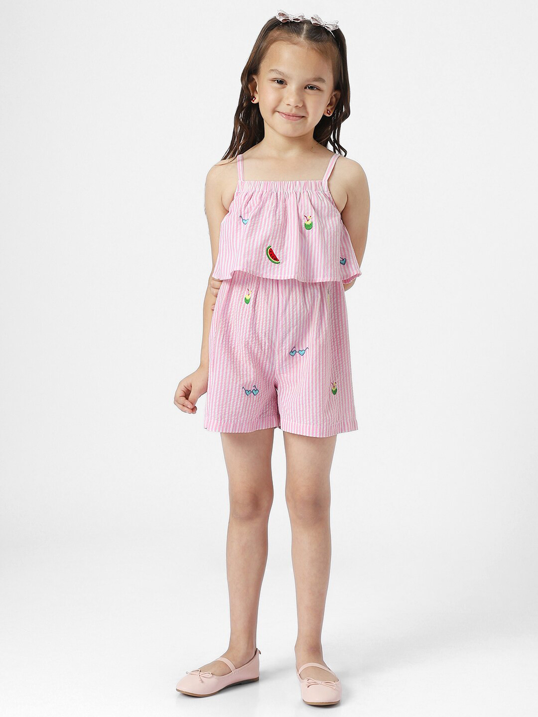 Girls Striped Embroidered Layered Playsuit 8