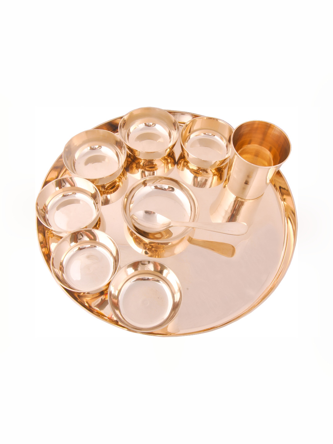 Shivshakti Arts Kansa Brown Solid Metal Easy to Clean 10 Piece Dinner Set