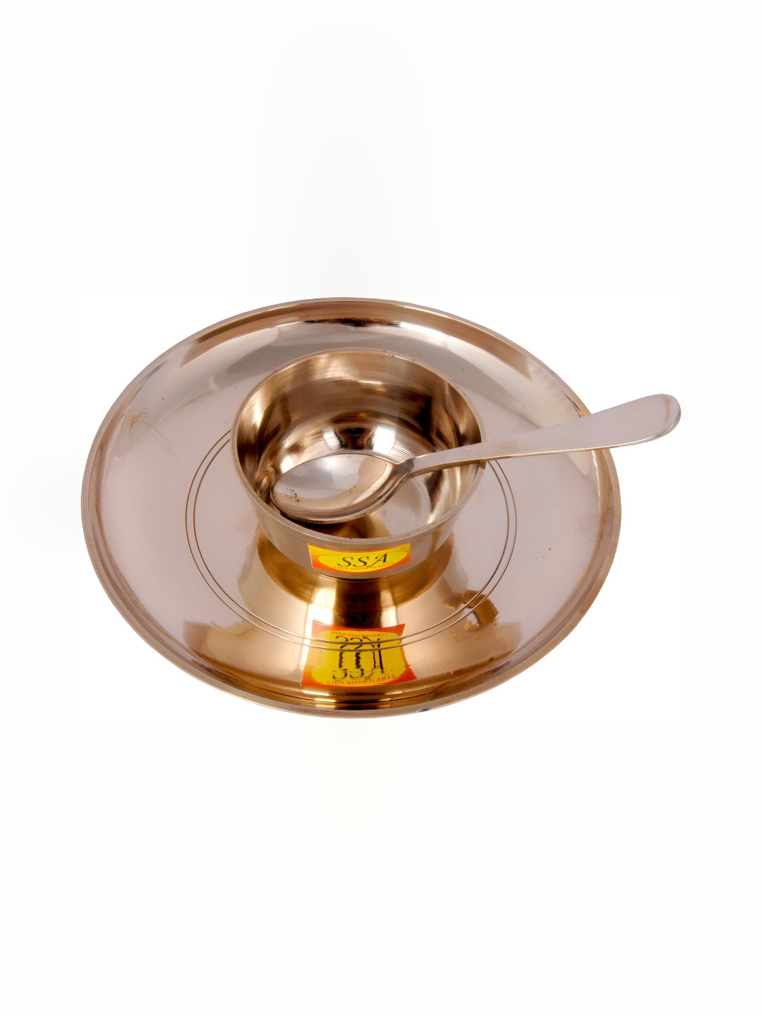 Shivshakti Arts Kansa Gold Solid Metal Easy to Clean 3 Piece Dinner Set