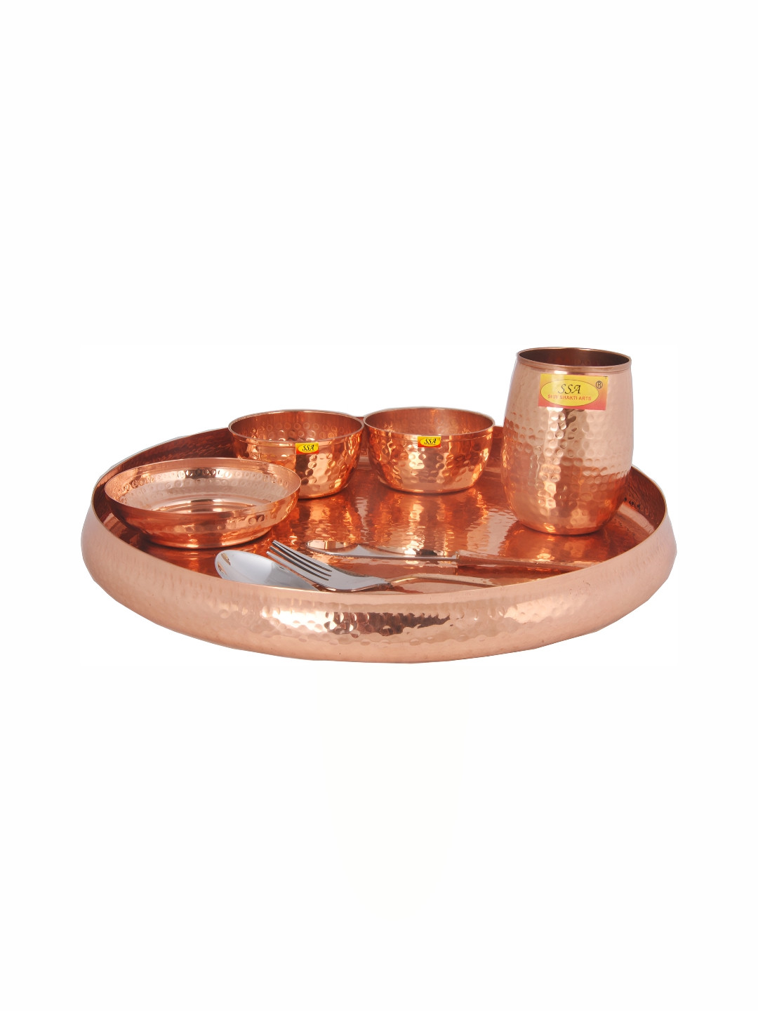 Shivshakti Arts Hammered Designer 100% Pure Copper Solid Copper Easy to Clean 8 Piece Dinner Set