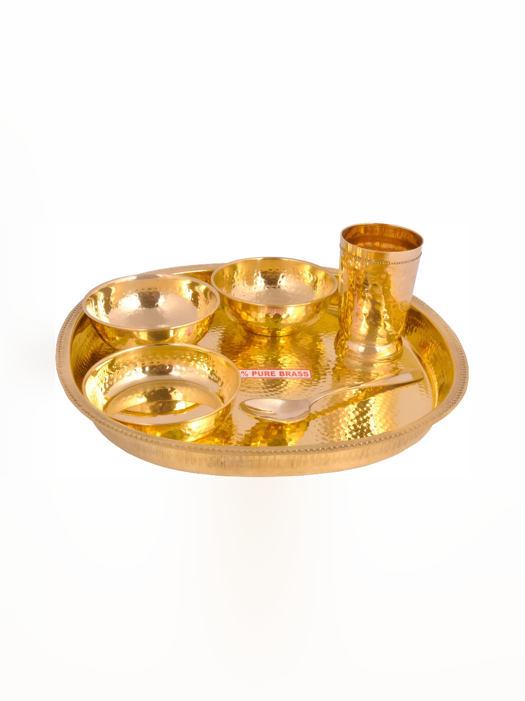 Shivshakti Arts Hammered Designer Yellow Solid Brass Easy to Clean 6 Piece Dinner Set