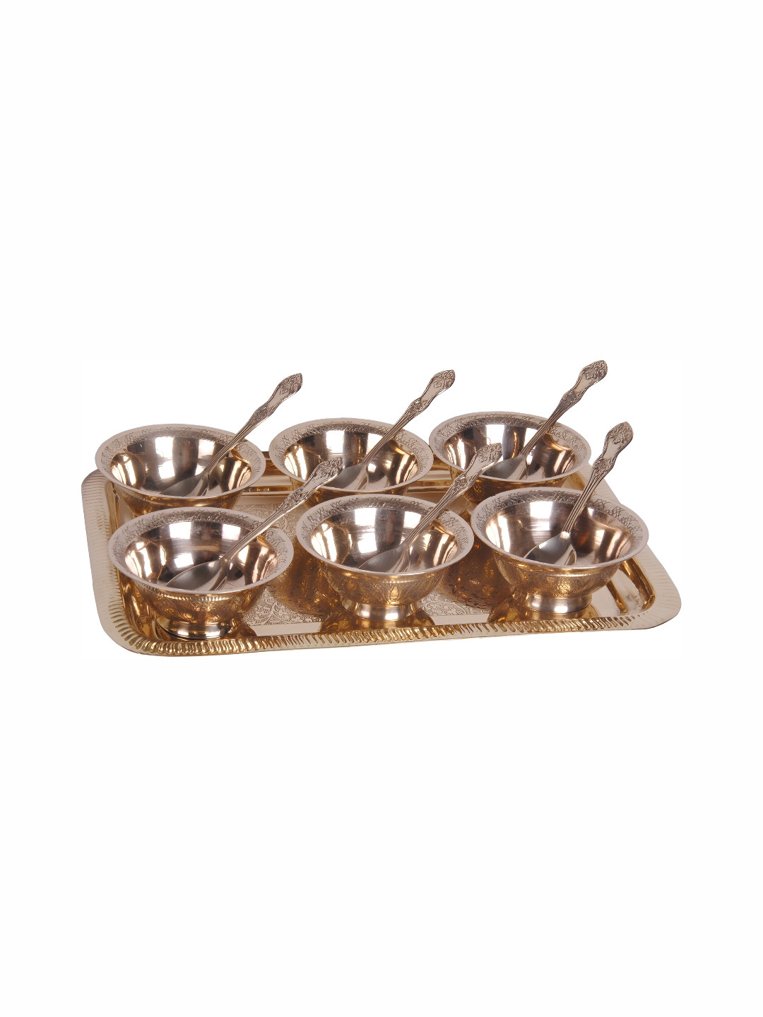 Shivshakti Arts Embossed Yellow Brass 12 Piece Flip Top Bowl Container
