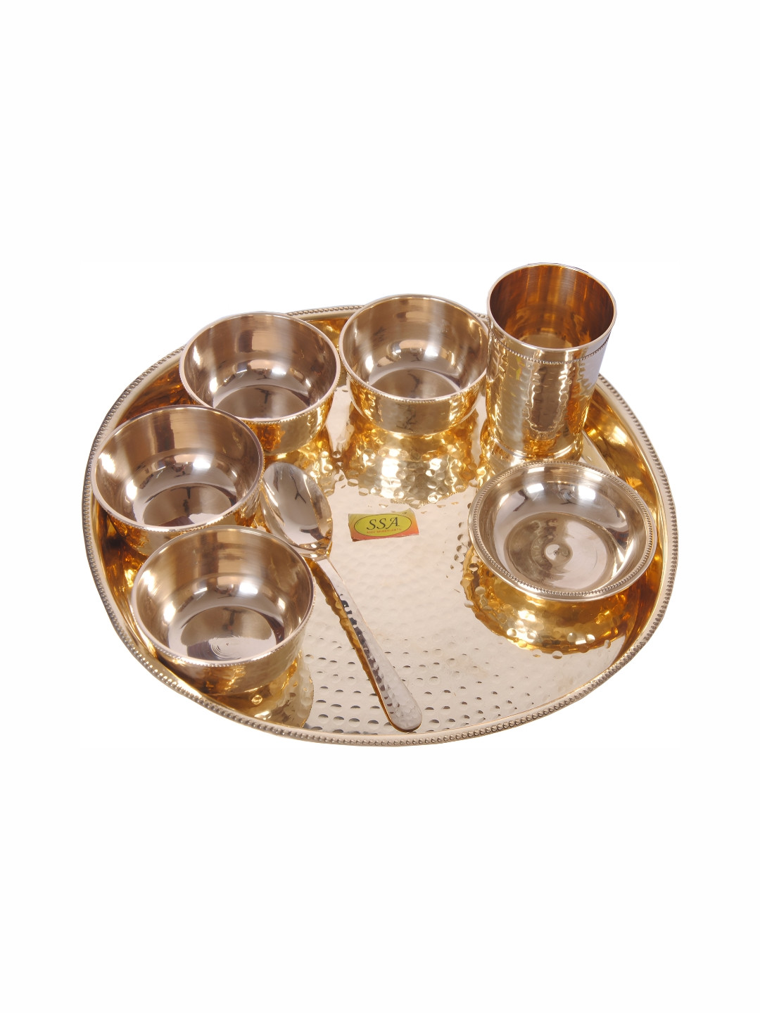 Shivshakti Arts Hand Made Yellow Solid Brass Easy to Clean 8 Piece Dinner Set